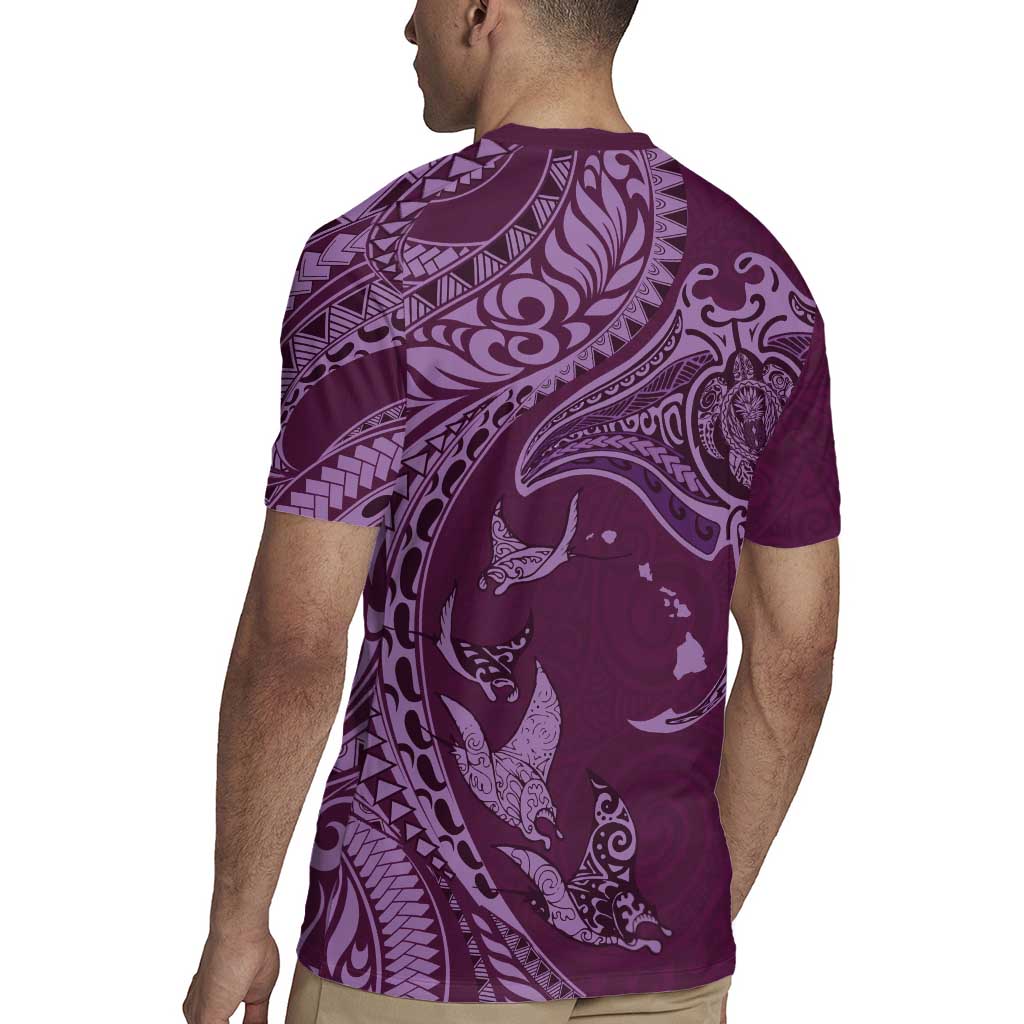 Hawaiian Manta Ray and Polynesian Tribal Tattoo Rugby Jersey Pink Color LT03