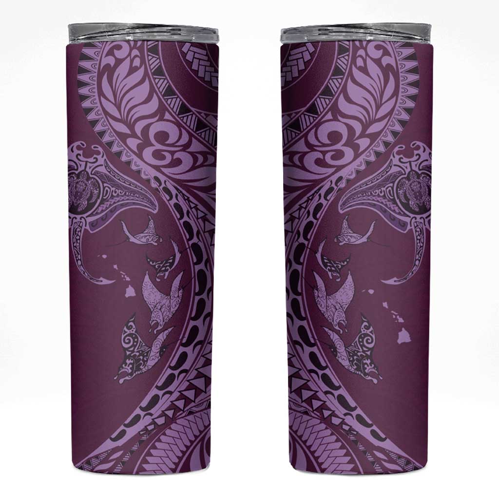 Hawaiian Manta Ray and Polynesian Tribal Tattoo Skinny Tumbler Pink Color LT03 Pink - Polynesian Pride