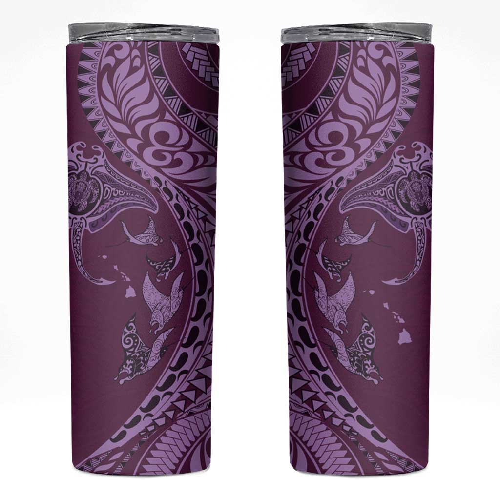 Hawaiian Manta Ray and Polynesian Tribal Tattoo Skinny Tumbler Pink Color