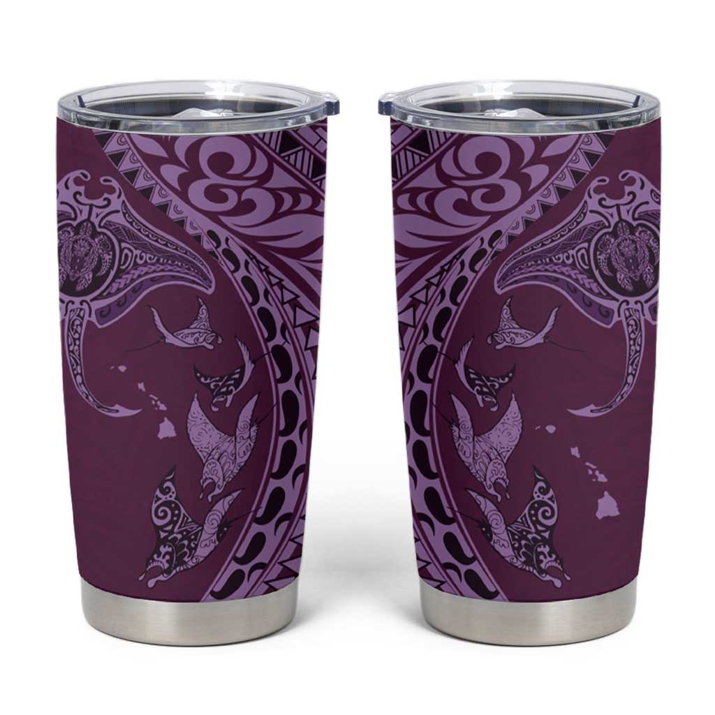 Hawaiian Manta Ray and Polynesian Tribal Tattoo Tumbler Cup Pink Color