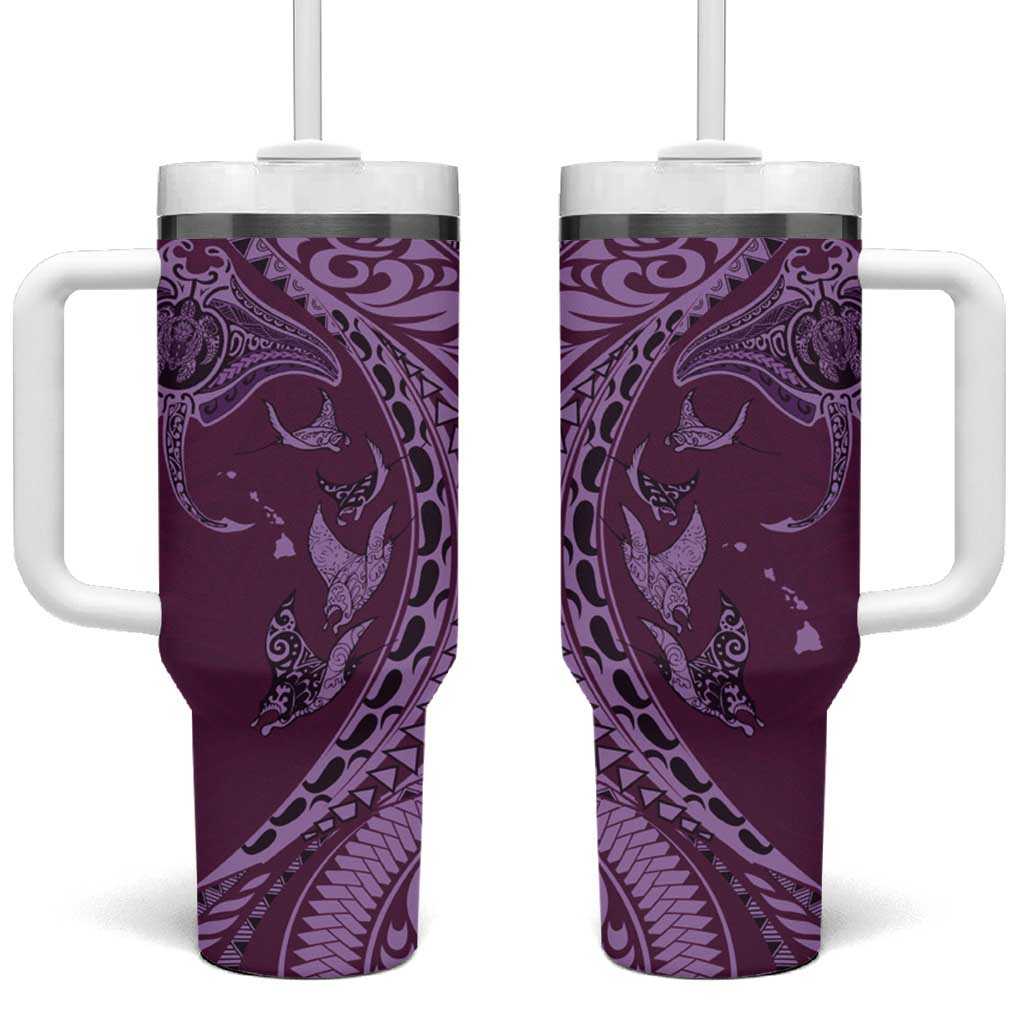 Hawaiian Manta Ray and Polynesian Tribal Tattoo Tumbler With Handle Pink Color