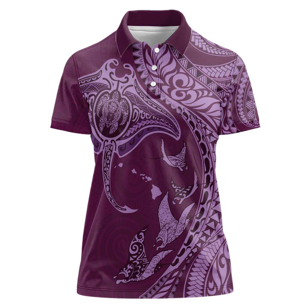 Hawaiian Manta Ray and Polynesian Tribal Tattoo Women Polo Shirt Pink Color LT03 Female Pink - Polynesian Pride