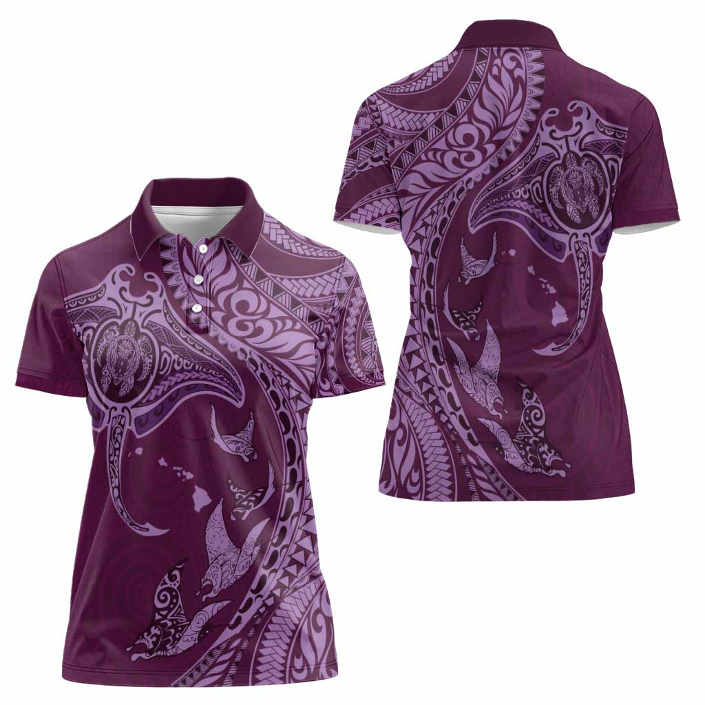 Hawaiian Manta Ray and Polynesian Tribal Tattoo Women Polo Shirt Pink Color LT03 - Polynesian Pride