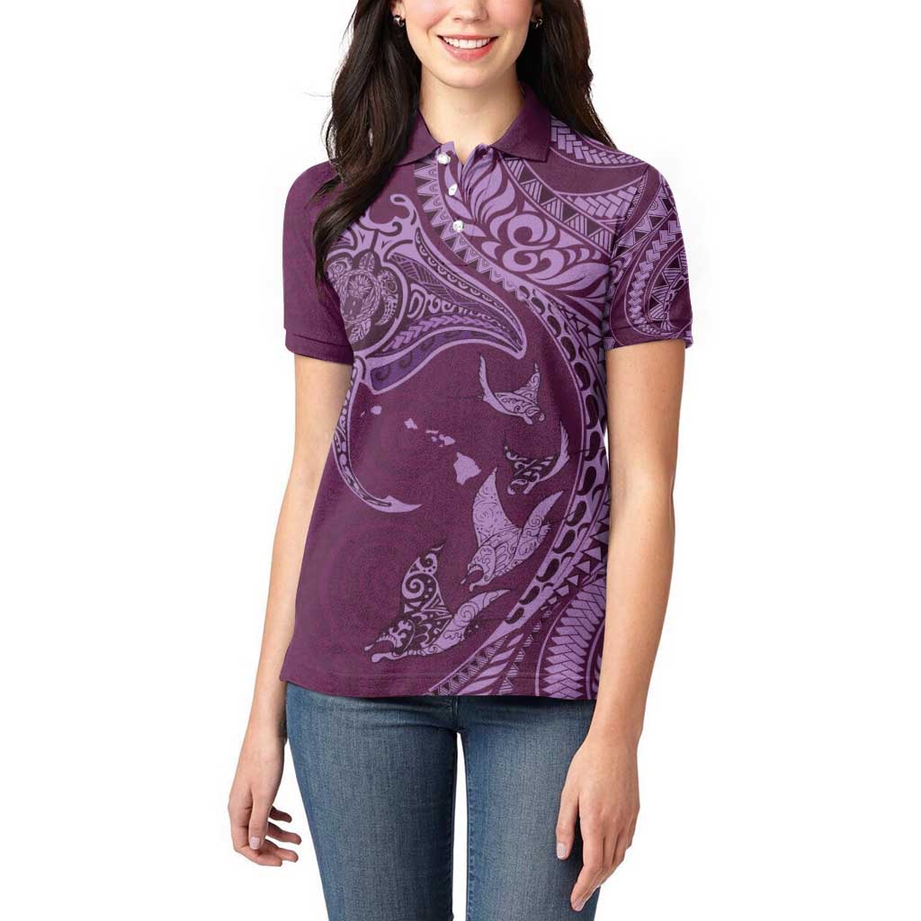 Hawaiian Manta Ray and Polynesian Tribal Tattoo Women Polo Shirt Pink Color LT03 - Polynesian Pride