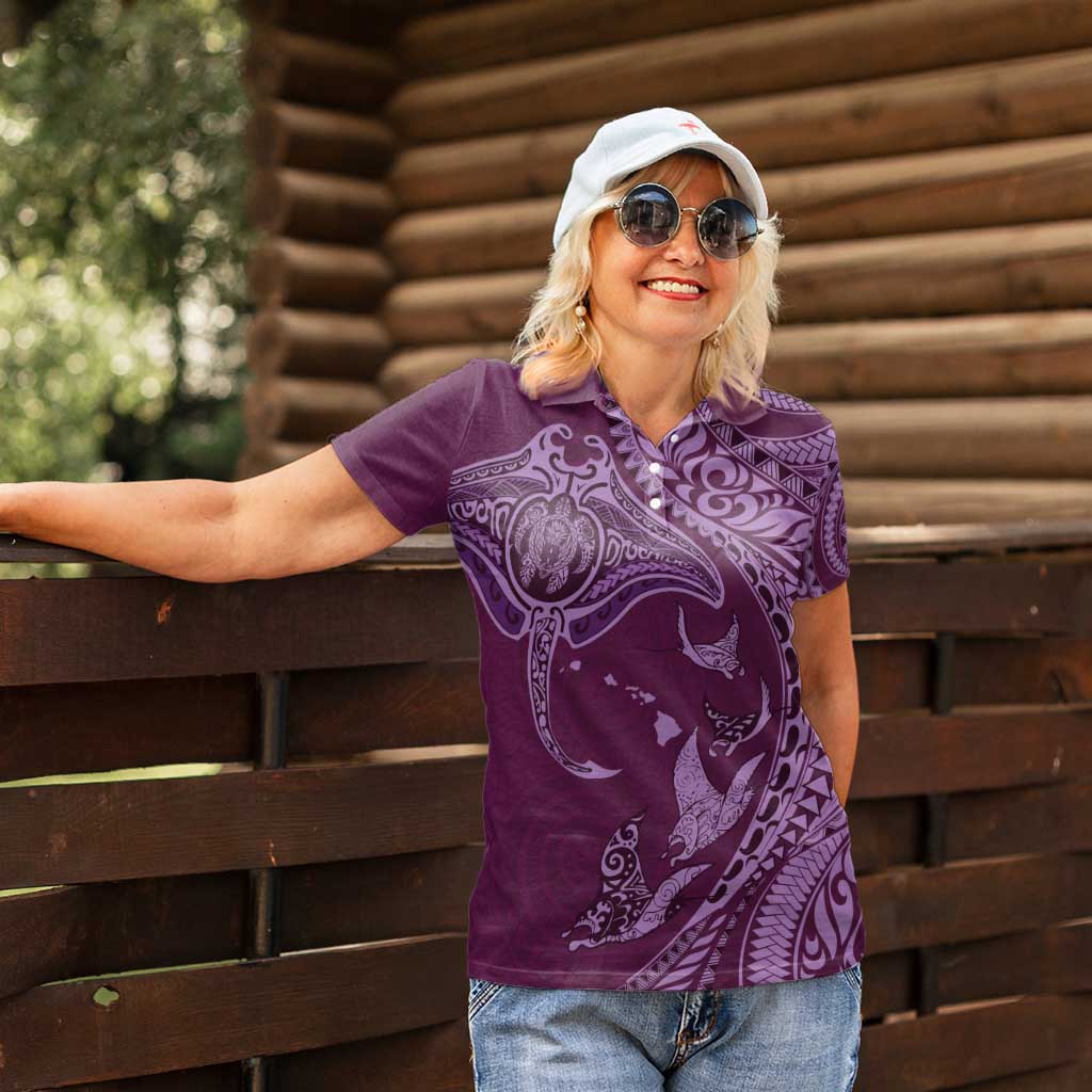 Hawaiian Manta Ray and Polynesian Tribal Tattoo Women Polo Shirt Pink Color LT03 - Polynesian Pride