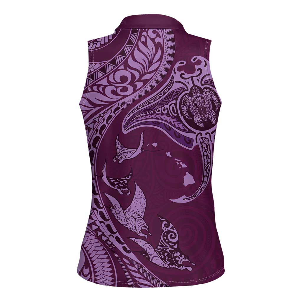 Hawaiian Manta Ray and Polynesian Tribal Tattoo Women Sleeveless Polo Shirt Pink Color LT03 - Polynesian Pride