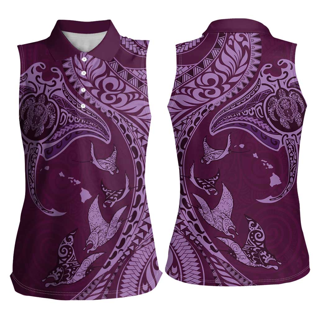 Hawaiian Manta Ray and Polynesian Tribal Tattoo Women Sleeveless Polo Shirt Pink Color LT03 - Polynesian Pride