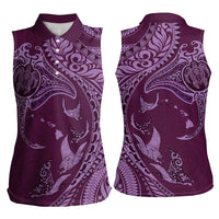 Hawaiian Manta Ray and Polynesian Tribal Tattoo Women Sleeveless Polo Shirt Pink Color LT03 - Polynesian Pride