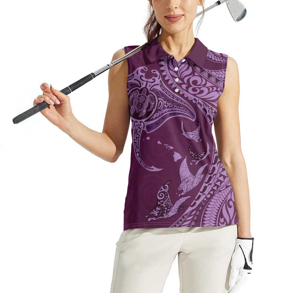 Hawaiian Manta Ray and Polynesian Tribal Tattoo Women Sleeveless Polo Shirt Pink Color LT03 - Polynesian Pride