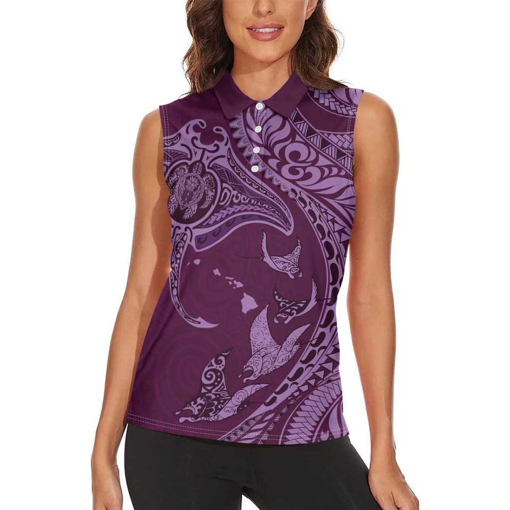 Hawaiian Manta Ray and Polynesian Tribal Tattoo Women Sleeveless Polo Shirt Pink Color LT03 - Polynesian Pride