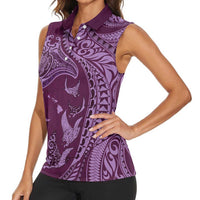 Hawaiian Manta Ray and Polynesian Tribal Tattoo Women Sleeveless Polo Shirt Pink Color LT03 - Polynesian Pride