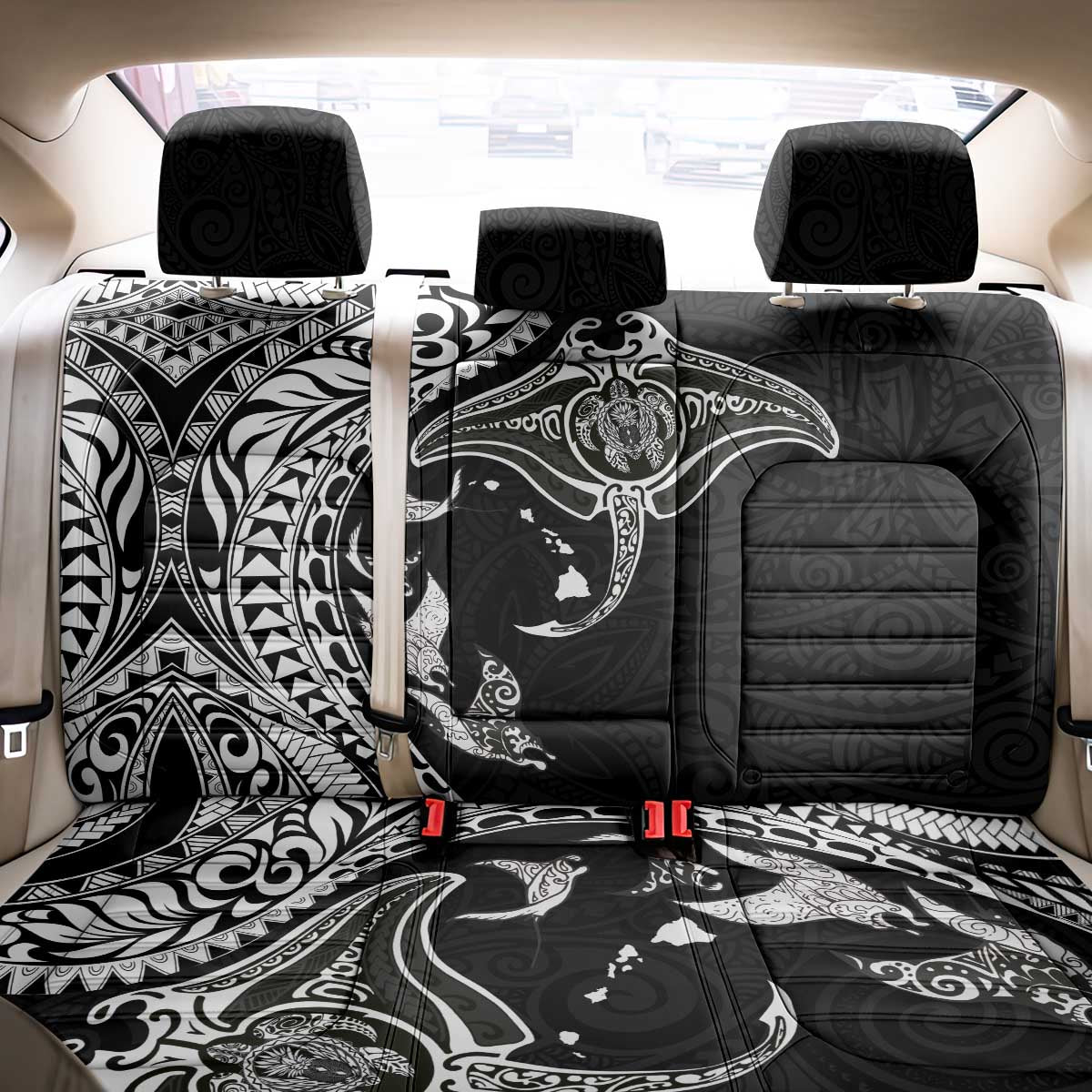 Hawaiian Manta Ray and Polynesian Tribal Tattoo Back Car Seat Cover Black Color LT03