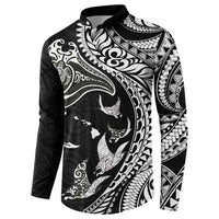 Hawaiian Manta Ray and Polynesian Tribal Tattoo Button Sweatshirt Black Color LT03