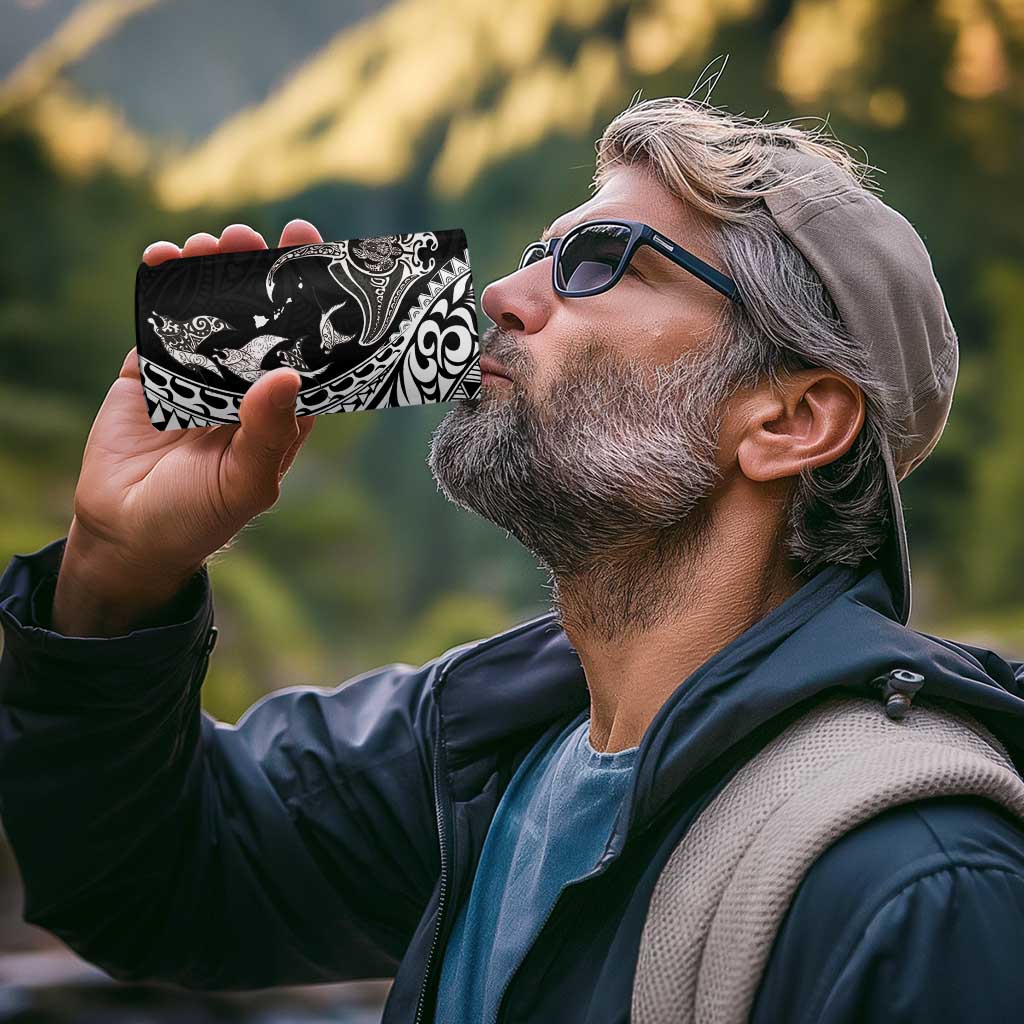 Hawaiian Manta Ray and Polynesian Tribal Tattoo 4 in 1 Can Cooler Tumbler Black Color