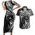 Hawaiian Manta Ray and Polynesian Tribal Tattoo Couples Matching Short Sleeve Bodycon Dress and Hawaiian Shirt Black Color LT03