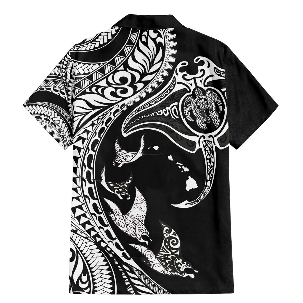 Hawaiian Manta Ray and Polynesian Tribal Tattoo Family Matching Mermaid Dress and Hawaiian Shirt Black Color LT03