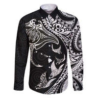 Hawaiian Manta Ray and Polynesian Tribal Tattoo Family Matching Puletasi and Hawaiian Shirt Black Color LT03 Dad's Shirt - Long Sleeve Black - Polynesian Pride