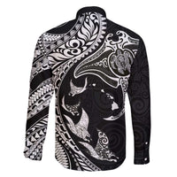 Hawaiian Manta Ray and Polynesian Tribal Tattoo Family Matching Puletasi and Hawaiian Shirt Black Color LT03 - Polynesian Pride