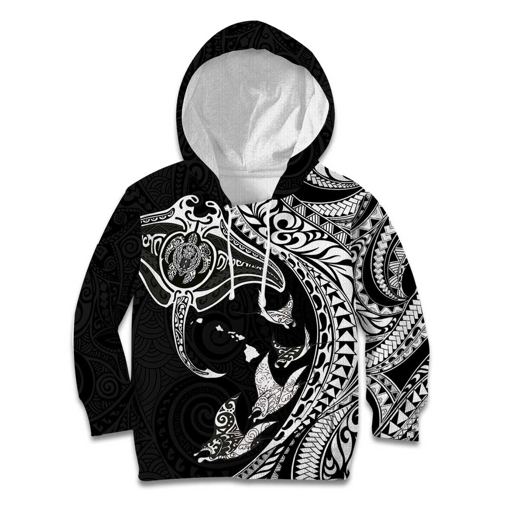 Hawaiian Manta Ray and Polynesian Tribal Tattoo Kid Hoodie Black Color LT03