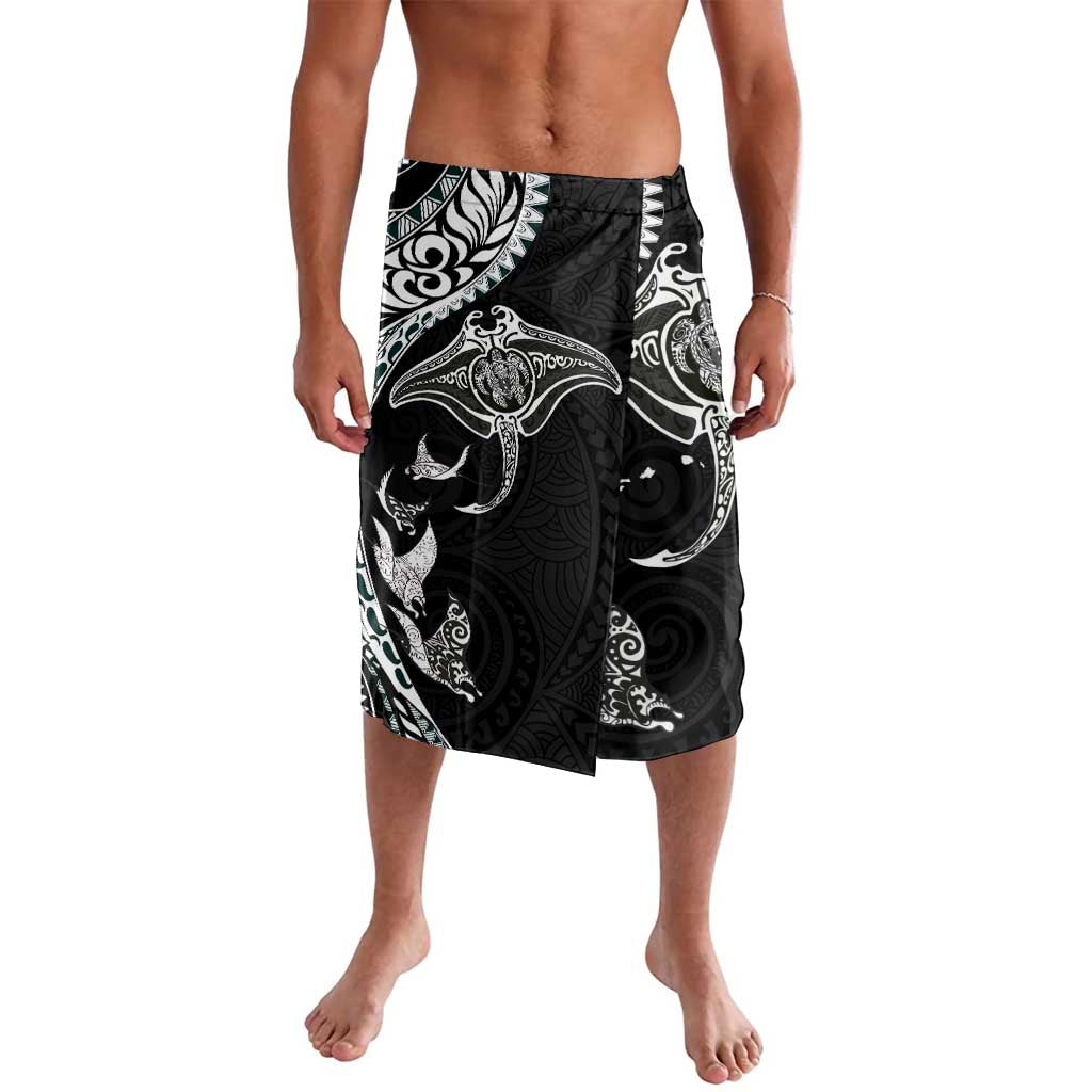 Hawaiian Manta Ray and Polynesian Tribal Tattoo Lavalava Black Color LT03