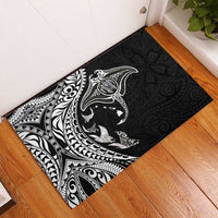 Hawaiian Manta Ray and Polynesian Tribal Tattoo Rubber Doormat Black Color LT03