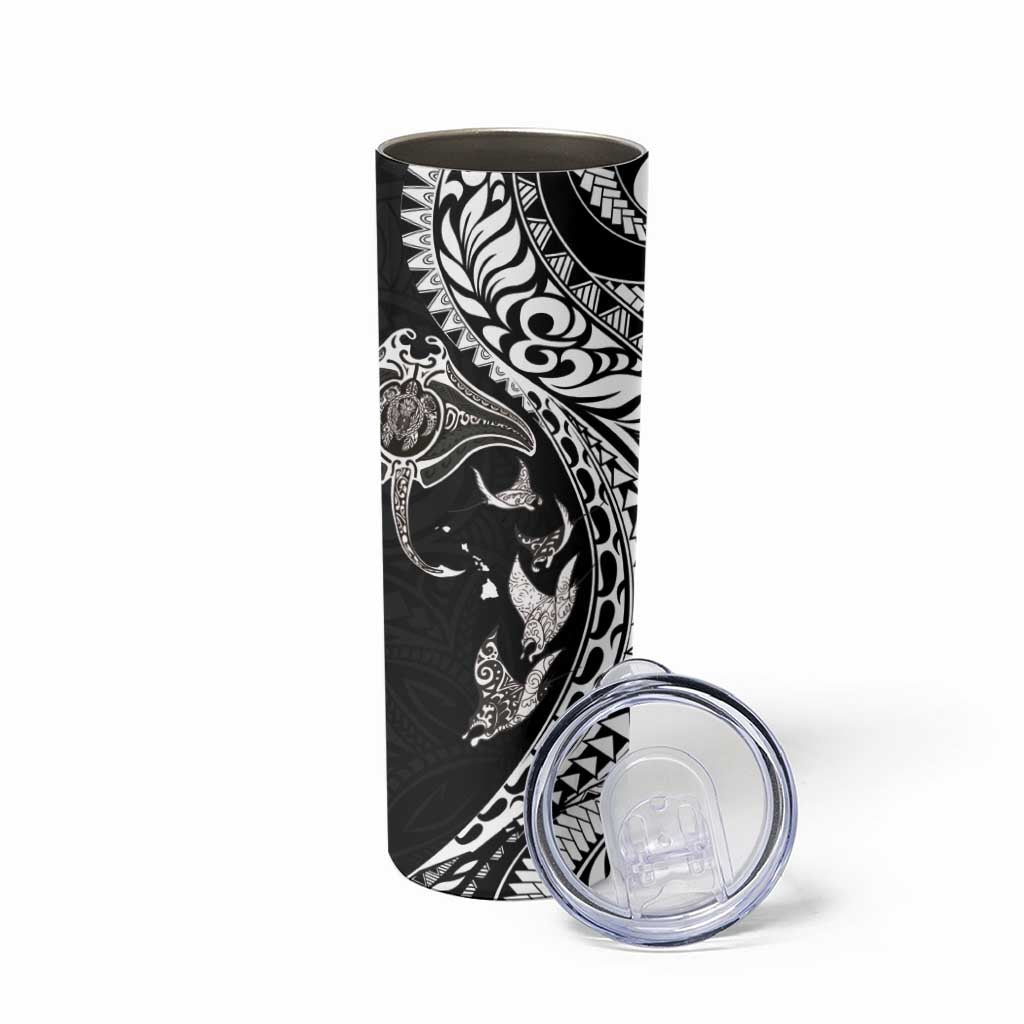 Hawaiian Manta Ray and Polynesian Tribal Tattoo Skinny Tumbler Black Color LT03 - Polynesian Pride