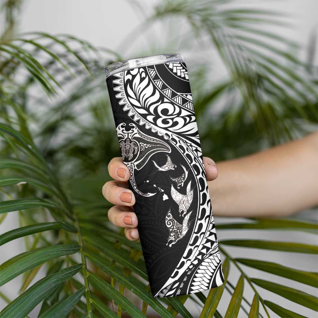 Hawaiian Manta Ray and Polynesian Tribal Tattoo Skinny Tumbler Black Color LT03 - Polynesian Pride
