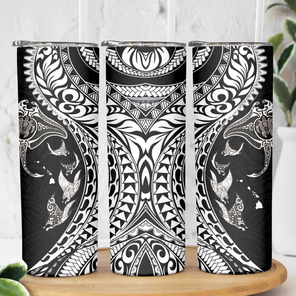 Hawaiian Manta Ray and Polynesian Tribal Tattoo Skinny Tumbler Black Color LT03 - Polynesian Pride