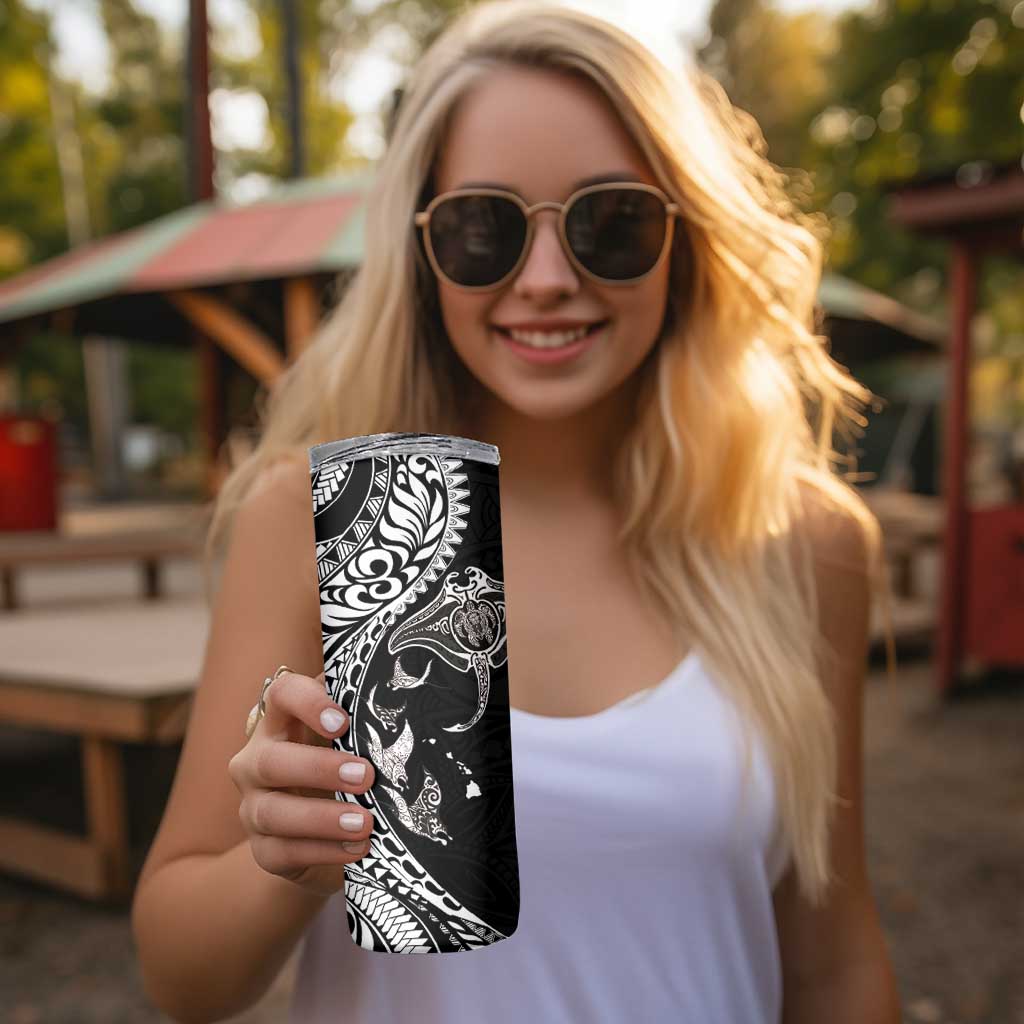 Hawaiian Manta Ray and Polynesian Tribal Tattoo Skinny Tumbler Black Color LT03 - Polynesian Pride