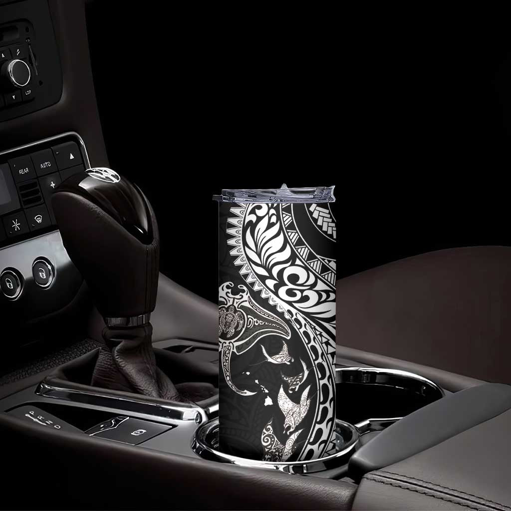 Hawaiian Manta Ray and Polynesian Tribal Tattoo Skinny Tumbler Black Color LT03 - Polynesian Pride