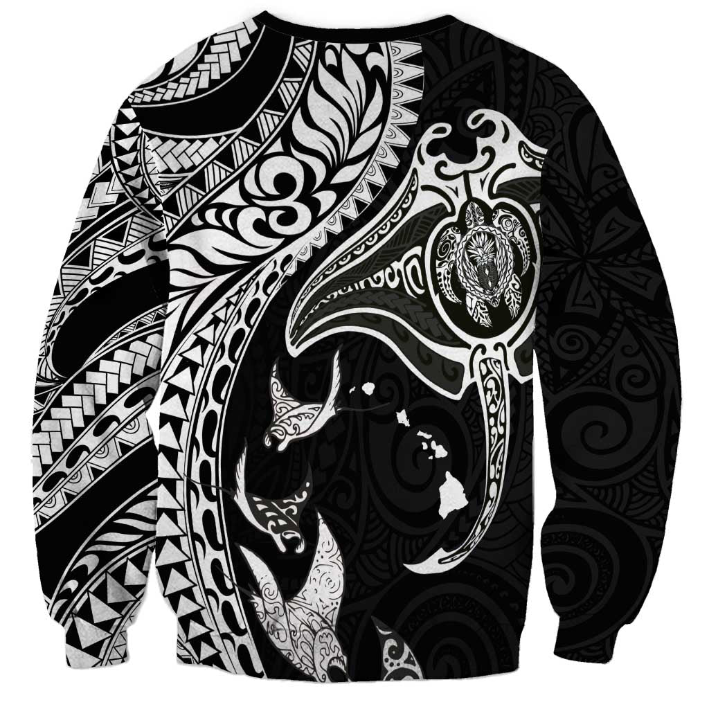 Hawaiian Manta Ray and Polynesian Tribal Tattoo Sweatshirt Black Color LT03