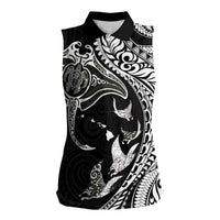 Hawaiian Manta Ray and Polynesian Tribal Tattoo Women Sleeveless Polo Shirt Black Color LT03 Female Black - Polynesian Pride