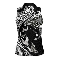Hawaiian Manta Ray and Polynesian Tribal Tattoo Women Sleeveless Polo Shirt Black Color LT03 - Polynesian Pride