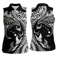 Hawaiian Manta Ray and Polynesian Tribal Tattoo Women Sleeveless Polo Shirt Black Color LT03 - Polynesian Pride