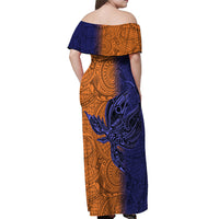 Papua New Guinea New Ireland Province Off Shoulder Maxi Dress PNG Birds Of Paradise Polynesian Arty Style LT03 - Polynesian Pride