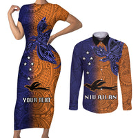 Custom Papua New Guinea New Ireland Province Couples Matching Short Sleeve Bodycon Dress and Long Sleeve Button Shirts PNG Birds Of Paradise Polynesian Arty Style LT03 Orange - Polynesian Pride