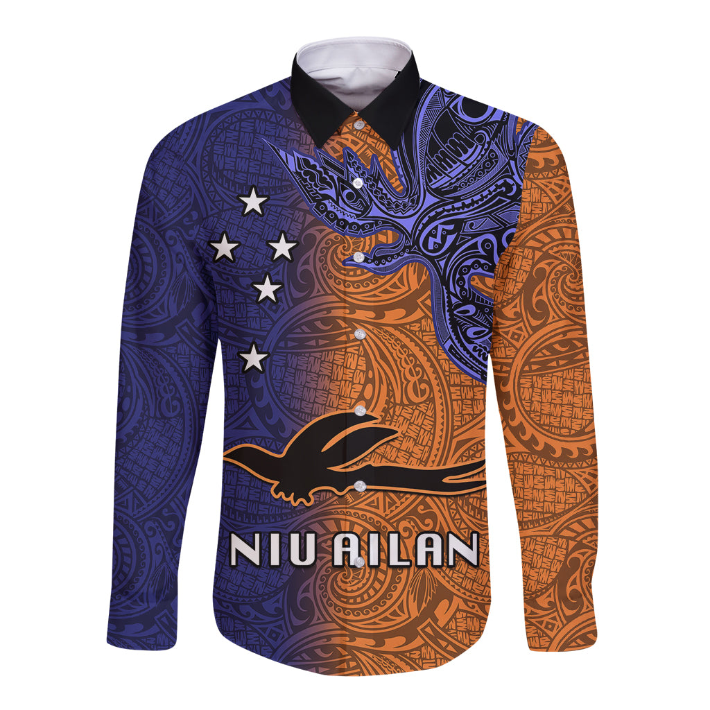 Custom Papua New Guinea New Ireland Province Long Sleeve Button Shirt PNG Birds Of Paradise Polynesian Arty Style LT03 Unisex Orange - Polynesian Pride