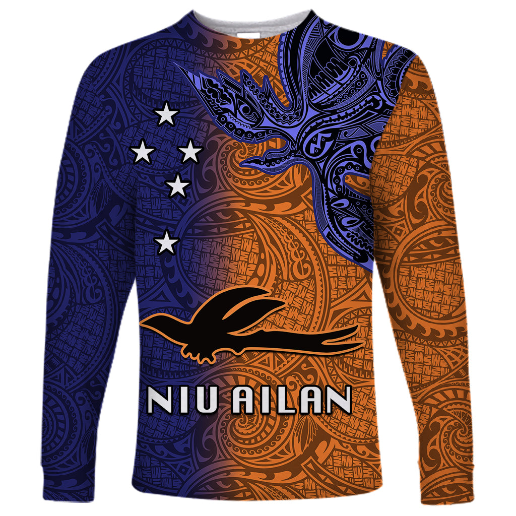 Custom Papua New Guinea New Ireland Province Long Sleeve Shirt PNG Birds Of Paradise Polynesian Arty Style LT03 Unisex Orange - Polynesian Pride