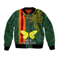 Papua New Guinea Oro Province Bomber Jacket PNG Birds Of Paradise Polynesian Arty Style LT03 Unisex Green - Polynesian Pride