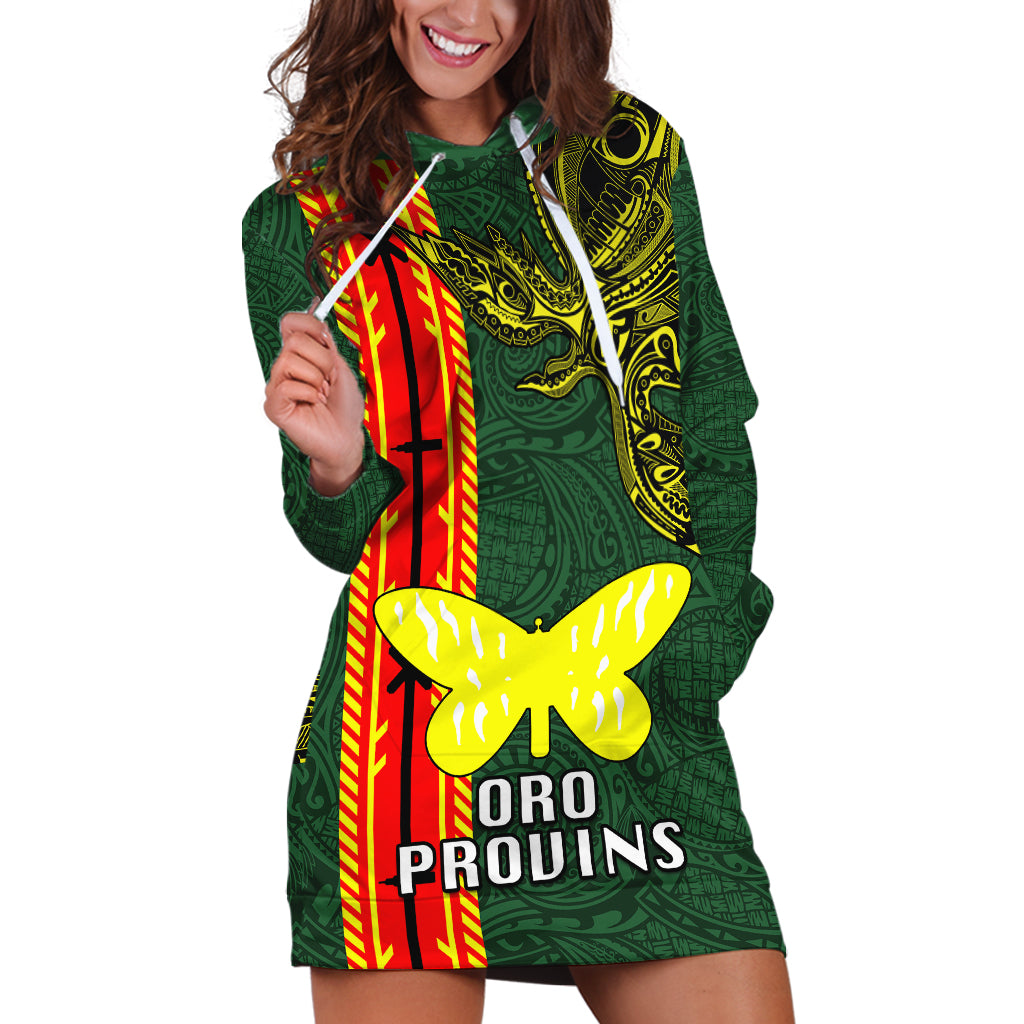 Papua New Guinea Oro Province Hoodie Dress PNG Birds Of Paradise Polynesian Arty Style LT03 Green - Polynesian Pride