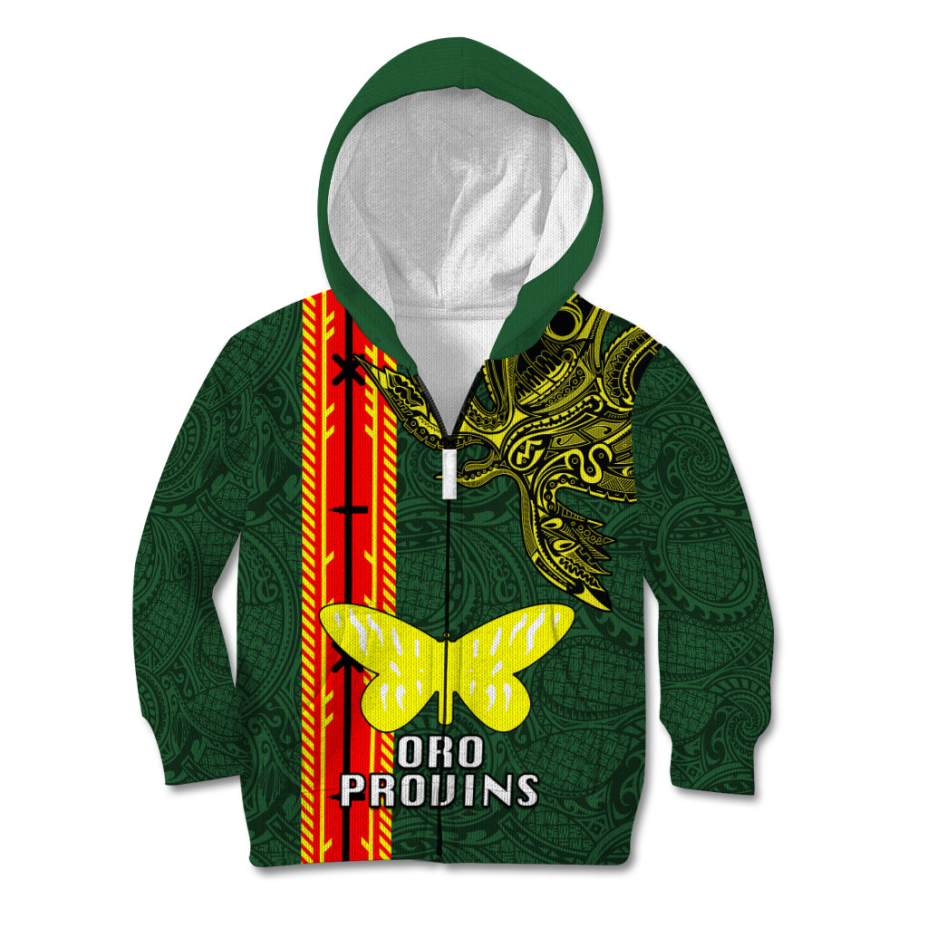 Papua New Guinea Oro Province Kid Hoodie PNG Birds Of Paradise Polynesian Arty Style LT03 Zip Hoodie Green - Polynesian Pride