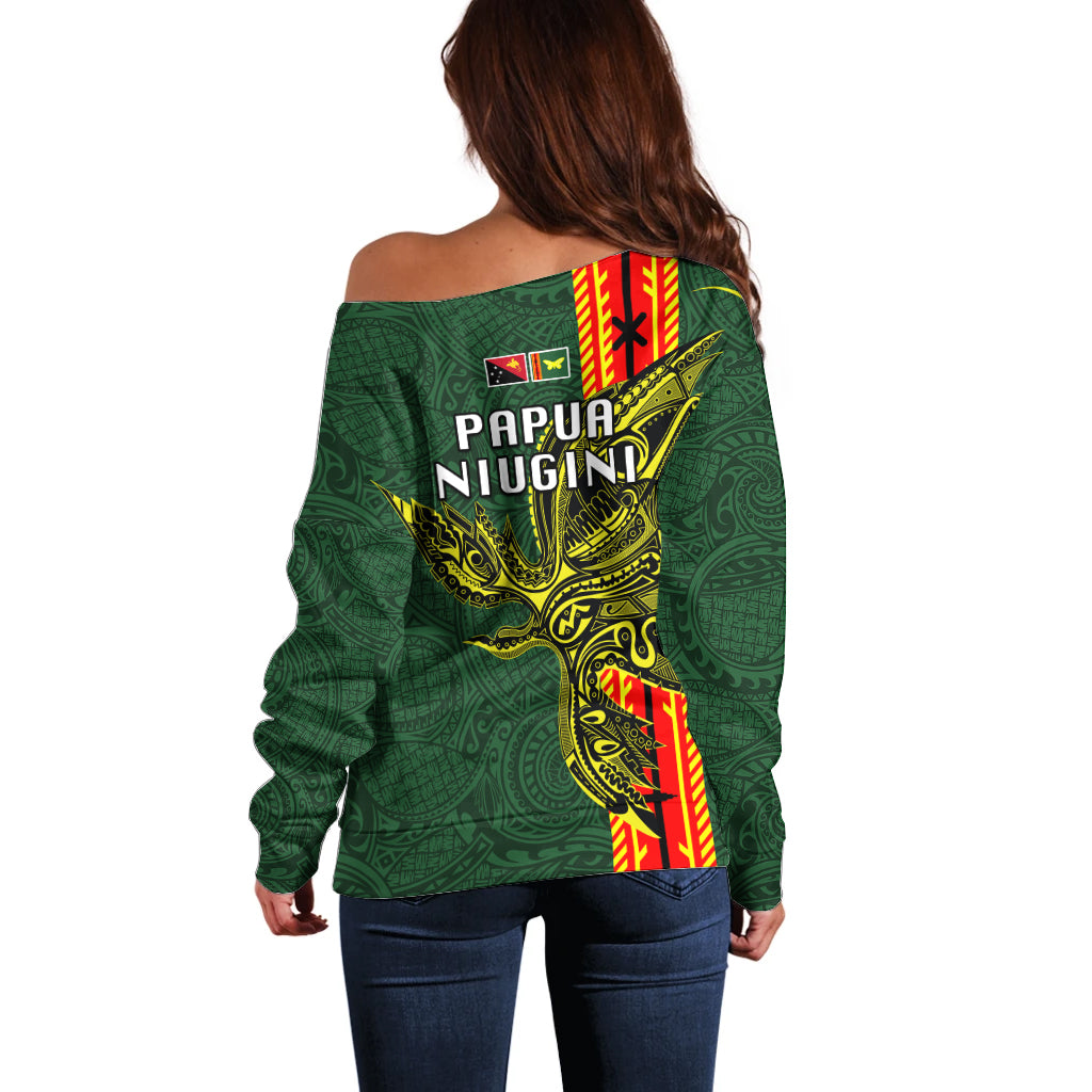 Papua New Guinea Oro Province Off Shoulder Sweater PNG Birds Of Paradise Polynesian Arty Style LT03 - Polynesian Pride