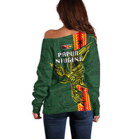 Papua New Guinea Oro Province Off Shoulder Sweater PNG Birds Of Paradise Polynesian Arty Style LT03 - Polynesian Pride