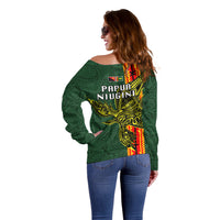 Papua New Guinea Oro Province Off Shoulder Sweater PNG Birds Of Paradise Polynesian Arty Style LT03 - Polynesian Pride