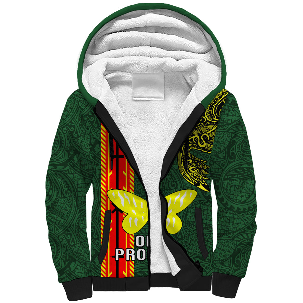 Papua New Guinea Oro Province Sherpa Hoodie PNG Birds Of Paradise Polynesian Arty Style LT03 Unisex Green - Polynesian Pride