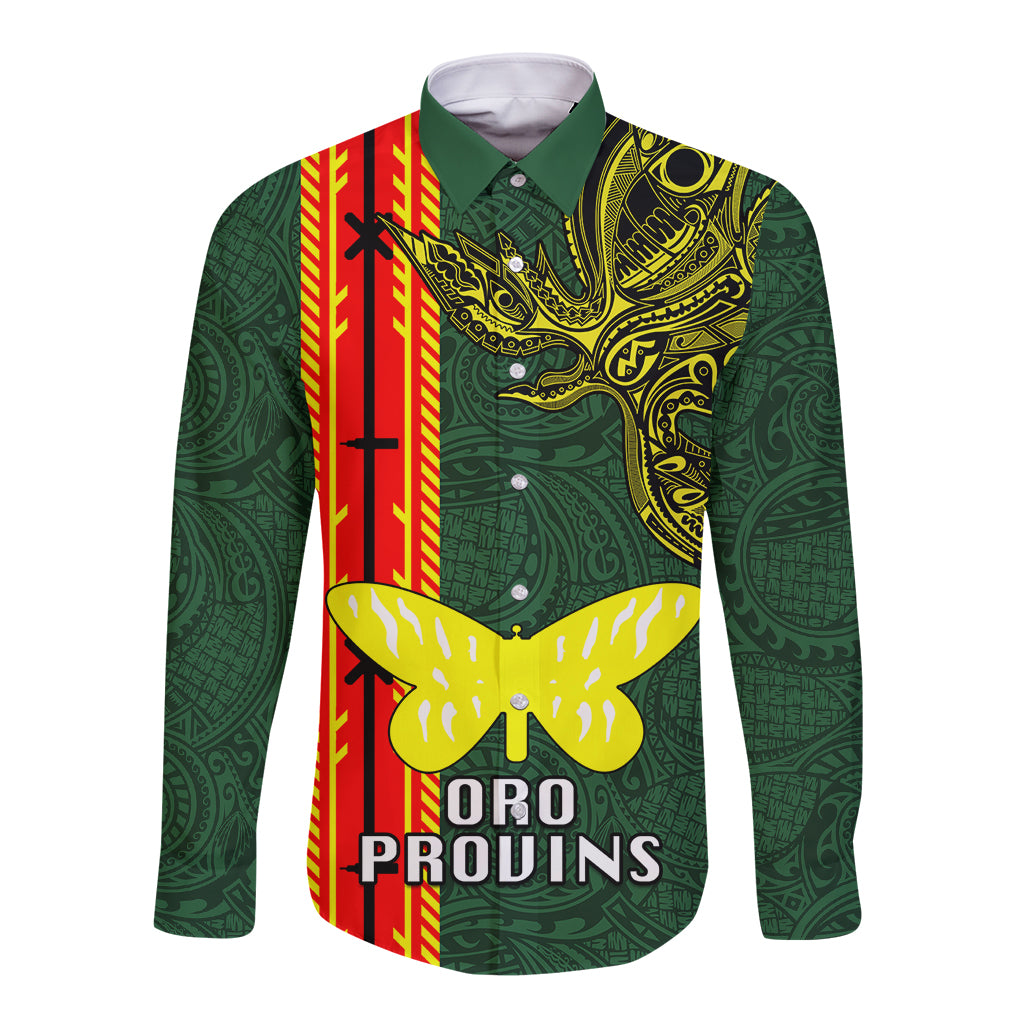 Custom Papua New Guinea Oro Province Long Sleeve Button Shirt PNG Birds Of Paradise Polynesian Arty Style LT03 Unisex Green - Polynesian Pride
