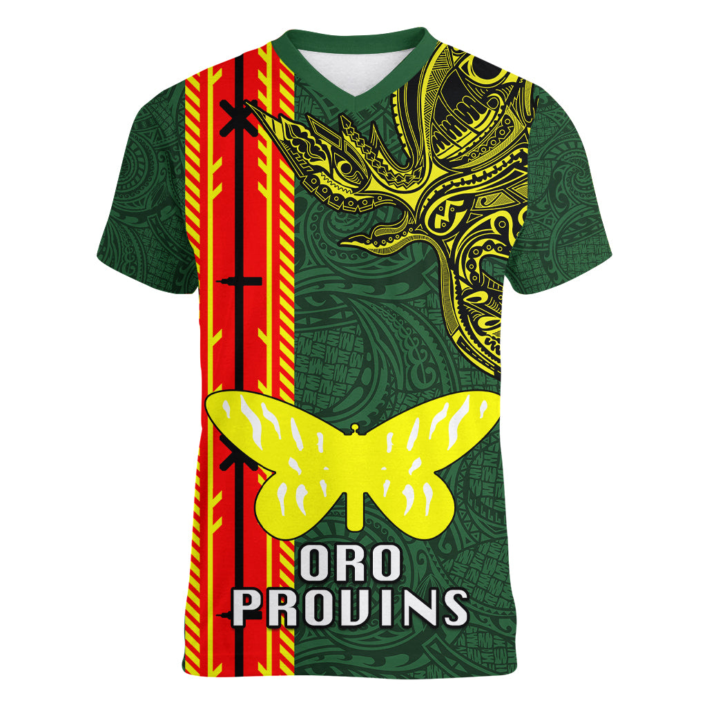 Custom Papua New Guinea Oro Province Women V Neck T Shirt PNG Birds Of Paradise Polynesian Arty Style LT03 Female Green - Polynesian Pride