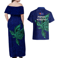 Papua New Guinea Bougainville Couples Matching Off Shoulder Maxi Dress and Hawaiian Shirt PNG Birds Of Paradise Polynesian Arty Style LT03 - Polynesian Pride