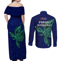Papua New Guinea Bougainville Couples Matching Off Shoulder Maxi Dress and Long Sleeve Button Shirts PNG Birds Of Paradise Polynesian Arty Style LT03 - Polynesian Pride