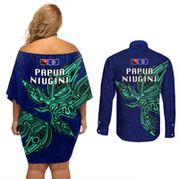 Papua New Guinea Bougainville Couples Matching Off Shoulder Short Dress and Long Sleeve Button Shirts PNG Birds Of Paradise Polynesian Arty Style LT03 - Polynesian Pride